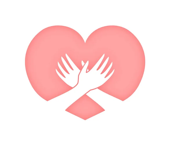 Ilustração Mão Rosa Abraçar Coração — Vetor de Stock