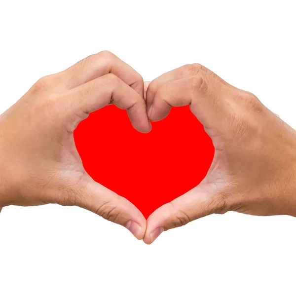 Hands in the form of red heart isolated on white background — Stock Photo, Image