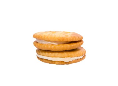 Kremalı Sandviç Bisküvi. Beyaz zemin üzerine izole 