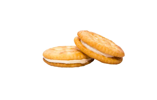 Sandwich biscuits with cream. Isolated on white background with — Stock Photo, Image