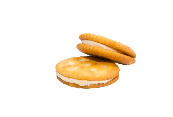 Biscoitos de sanduíche com creme. Isolado em fundo branco com — Fotografia de Stock