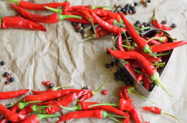 Vintage kağıt arka plan üzerinde sıcak kırmızı biber biber