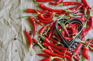 Vintage kağıt arka plan üzerinde sıcak kırmızı biber biber