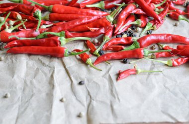 Vintage kağıt arka plan, kopya alanı üzerinde sıcak kırmızı biber biber