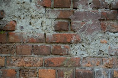 Çimento ve beton dikişleri ile eski kırmızı tuğla duvar yüzeyi dokusuna