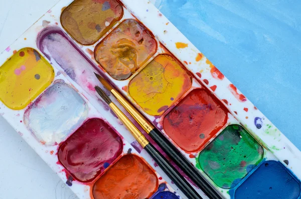 Used Watercolor Paintbox — Stock Photo, Image