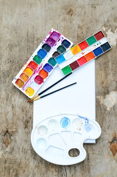 Akvarell paintbox használt — Stock Fotó