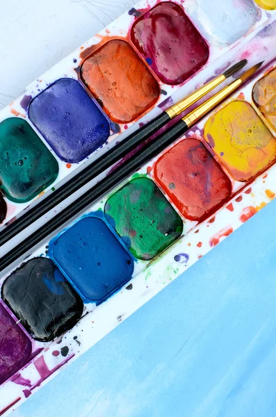 Usado aquarela paintbox — Fotografia de Stock
