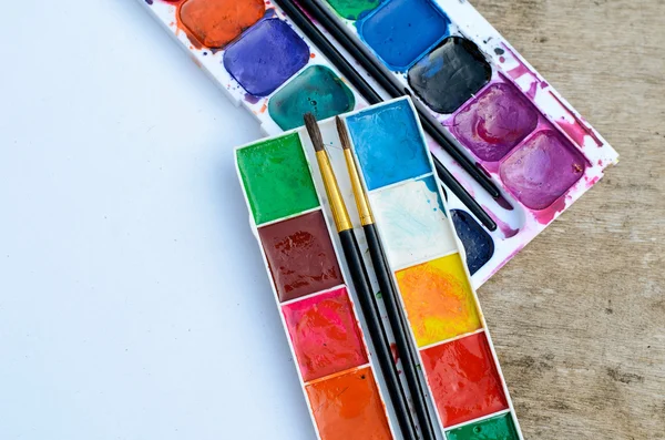 Używane akwarela paintbox — Zdjęcie stockowe