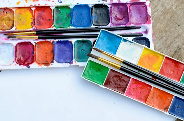 Akvarell paintbox használt — Stock Fotó