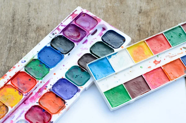 Usado aquarela paintbox — Fotografia de Stock