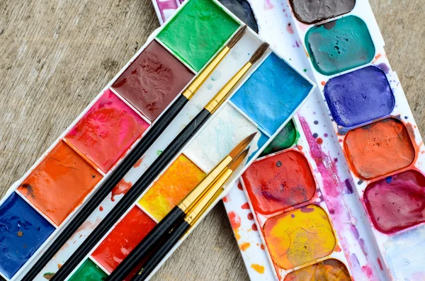 Używane akwarela paintbox — Zdjęcie stockowe