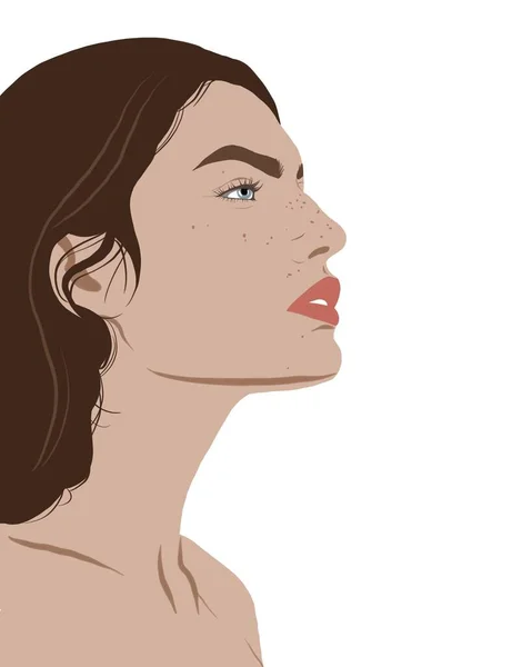 Ilustración Una Mujer Retrato Con Perfil Pecas —  Fotos de Stock