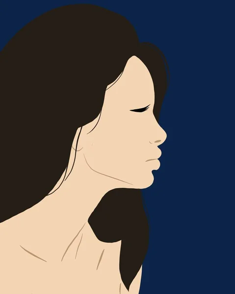 Ilustración Retrato Hermoso Perfil Mujer Sobre Fondo Azul Oscuro —  Fotos de Stock