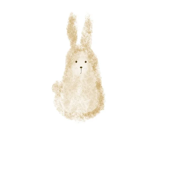 白地に水彩ブラウンのふわふわのウサギの下に描かれたイラスト — ストック写真