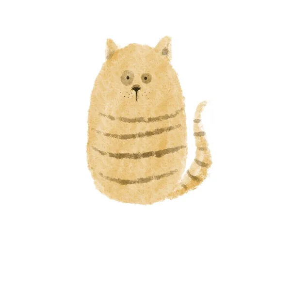 Painted Watercolour Fluffy Light Brown Puffy Cat White Background — Stock Photo, Image