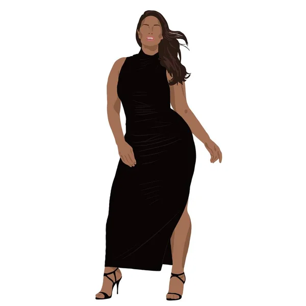 African American Woman Pretty Evening Black Long Dress White Background Stock Image