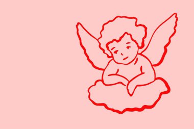 Sanat & İllüstrasyon Sevgililer Günü Aşıkları ve melekler, vektör illüstrasyon, aşk ve romantik pankart tasarımı