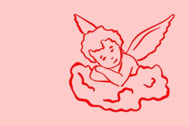 Sanat & İllüstrasyon Sevgililer Günü Aşıkları ve melekler, vektör illüstrasyon, aşk ve romantik pankart tasarımı