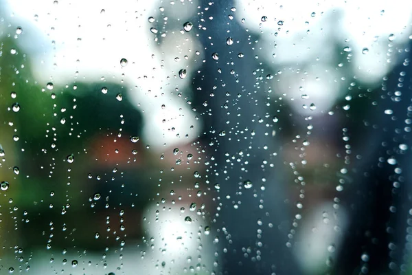 Rain Droplets Surface Car Glass Blurred Green Nature Background Window — Stock Photo, Image