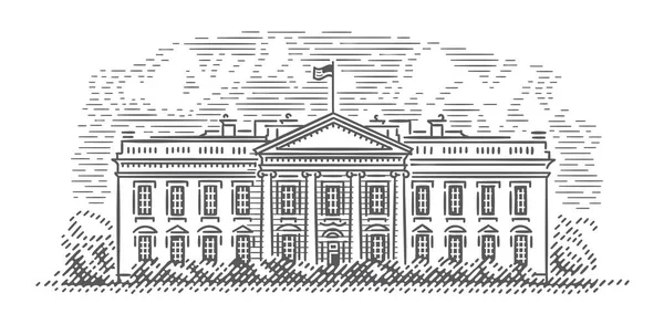 Witte Huis Gevel Graveren Stijl Illustratie Vector Bouwen Lucht Schaduw — Stockvector