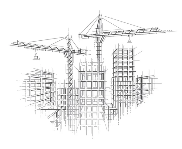 Construction Site Architectural Sketch Drawing Vector Layered — Stock Vector
