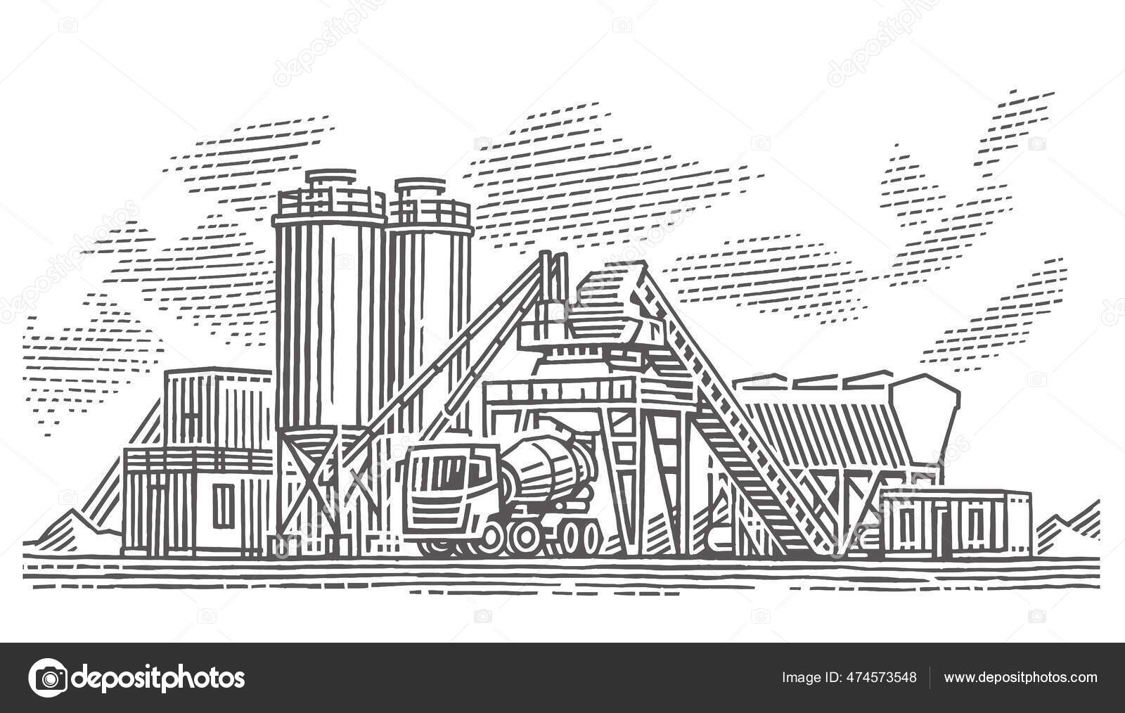 Concrete Batching Plant Cement Mixing Silo Monochrome Illustration Isolated Vector Stock Vector Image by © #474573548 Concrete Batching Plant Cement Mixing Silo Monochrome Illustration Isolated Vector Stock Vector Image by © #474573548