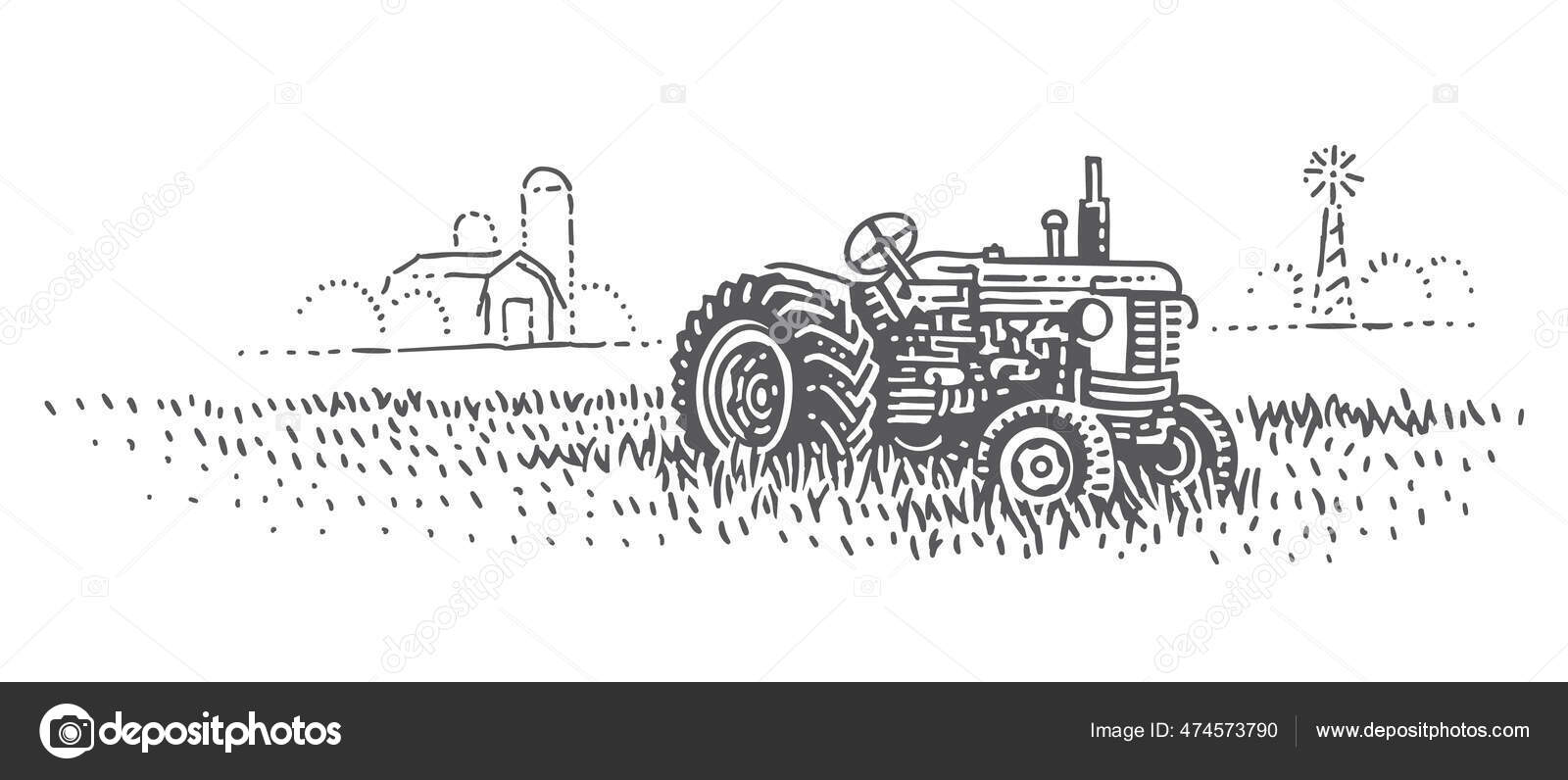 Desenho Retrô Trator Agrícola Máquinas Agrícolas Vetor Vintage imagem  vetorial de sergeypykhonin© 431984958