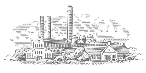 旧工厂 雕刻风格图解 — 图库矢量图片