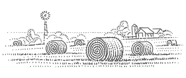 Heuballen Auf Einem Feld Einer Vektorskizze Isoliert — Stockvektor