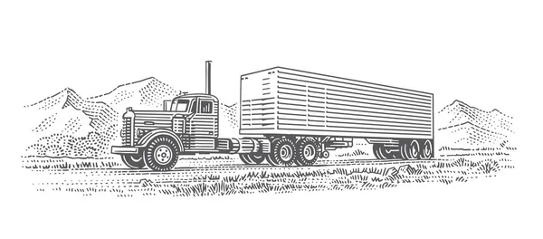 American Truck Vintage Retro Styl Ryté Ilustrace Černobílý Izolovaný — Stockový vektor