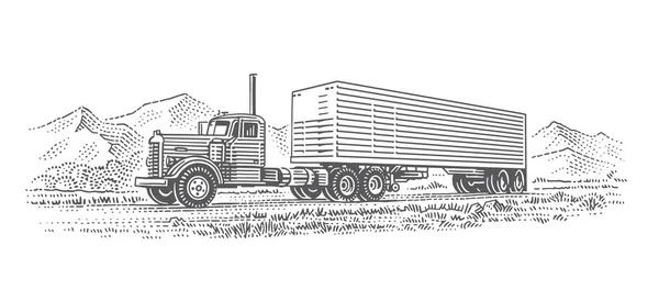 American Truck vintage / retro stil oymalı çizim. Tek renkli, izole.. 
