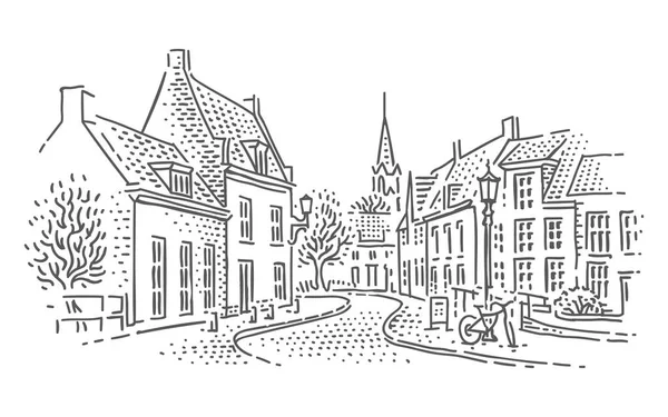 European Town Street Line Illustration Vektor — Stock vektor