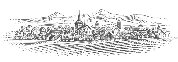 Europese Dorp Landschap Illustratie Geïsoleerd Vector — Stockvector