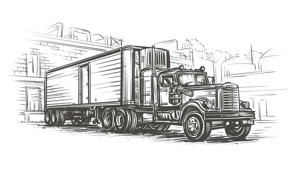 American Old Retro Truck Ilustración Dibujada Mano Vector — Archivo Imágenes Vectoriales