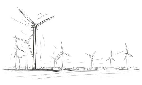 Turbinas Eólicas Skyline Sketch Vetor — Vetor de Stock