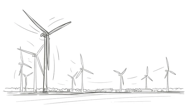 Windturbines Skyline Schets Vector — Stockvector