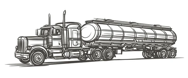 Tank Karavanı Olan Klasik Amerikan Kamyonunun Izole Bir Çizimi Vektör — Stok Vektör