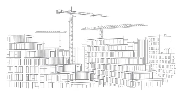 Construction Modern Buildings Line Illustration Architectural Sketch Vector — Stock Vector