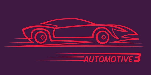Otomotiv minimalist kırmızı çizgi çizimi. Araba taslağı. Karanlık arka plan. Metin özeti. Vektör.