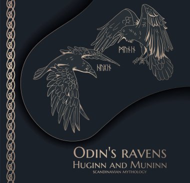  siyah ve altın resimli Odin 'in kuzgunları