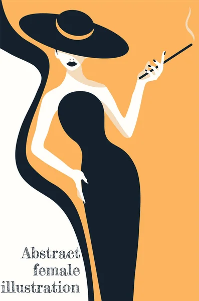 Чорно Золота Абстрактна Ілюстрація Модної Стилізованої Жінки Капелюсі Довга Чорна — стоковий вектор
