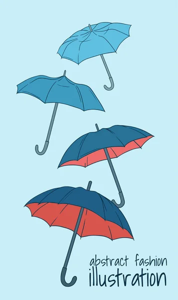 Abstract Illustration Umbrellas Orange Blue Palette Light Blue Background — Stock Vector