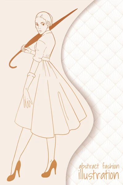 Abstract Mode Illustratie Met Vrouw Elegante Jurk Met Gevouwen Paraplu — Stockvector