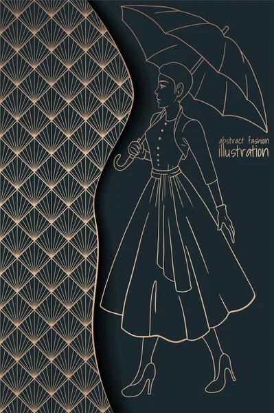 抽象的なファッションイラストの女性と傘 — ストックベクタ