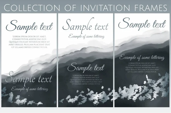 Vector Collection Dark Stylized Invitation Imitation Watercolor Silver Texture — Stock Vector