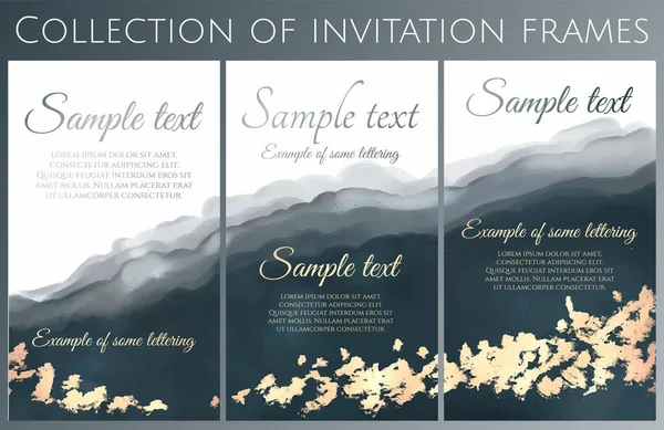 Vector Collection Black Stylized Invitation Imitation Watercolor Bright Gold Texture — Stock Vector