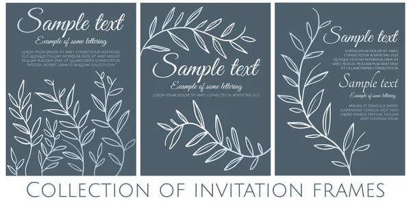 Collection Blue Invitation Simple Branches Dark Background — Stock Vector