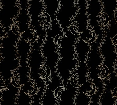  vektörsüz siyah ve altın desenli dallar üzerinde genç ay