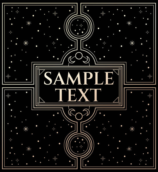 векторная иллюстрация дизайна рамы для текста золотым и черным цветом с абстрактными космическими элементами